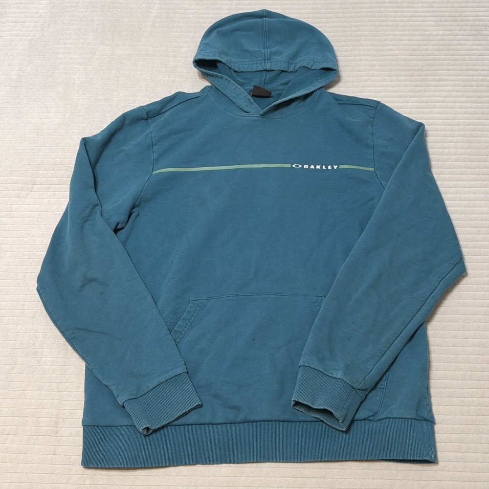 Vintage Y2K Oakley Center Logo Hoodie Teal Green Size M Vintage 2000s Skate